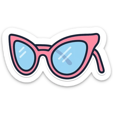 stylish eyeglasses for vision with diopters, butterfly frame, side view, vector look with shadows and glare, detailed shading, thin clean outlines, pastel palette, Japanese pop art, sticker look, highly detailed, transparent background sticker