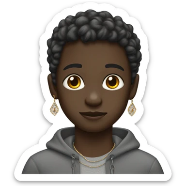 dark-skinned boy in jewelry wearing grey sweat-shirt  sticker