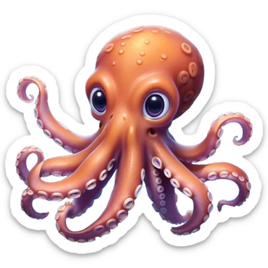 Cinematic Cute Octopus Portrait Emoji, Head tilted playfully and inquisitively, featuring a charming, rounded body with soft, shimmering skin and eight expressive, gently curling arms with playful suckers, with round, sparkling eyes full of wonder, Simplified yet irresistibly adorable features, highly detailed, glowing with a warm, inviting underwater glow, high shine, affectionate and lively, stylized with a touch of whimsical marine charm, soft glowing outline, capturing the essence of a mischievous yet loving octopus that seems as if it could float out of the screen into your arms! sticker