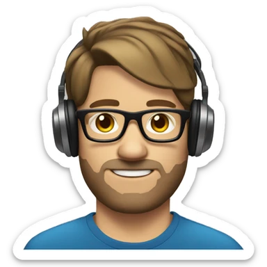 Man with brown hair stubble and glasses DJing sticker