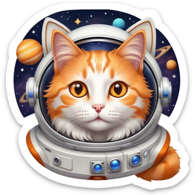 cat in space with stars and planets sticker
