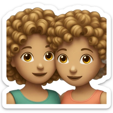 two friends girls with curly hair hugging sticker