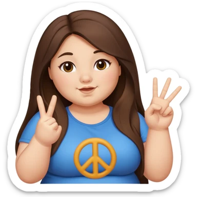 chubby brunette girl with long hair. chubby tummy showing, and she’s posing for an instagram picture with a peace sign. sticker