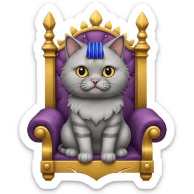 A gray cat with a black nose sitting on a throne looking at the world with disgust sticker