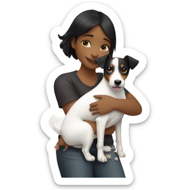 white black haired girl hugging jack russell terrier sticker