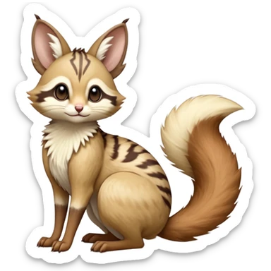 Brown-pointed, beige, soft natural realistic romantic vintage antique divine beautiful elegant pretty precious cute young youthful  Fakémon-Pokémon-alien-opossum-squirrel-feline-serval-caracal-chinchilla-Minccino-Cinccino-Meowstic-rodent-hybrid-creature with a big fluffy bushy tail (full body) sticker