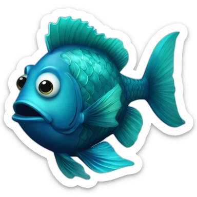 dangerous fat dark blue lantern fish with cyan lips, cyan fins and cyan tail, and cyan marble instead of eyes sticker