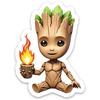 baby-groot with a hearth sticker