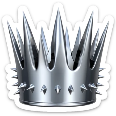 A spiked crown emoji made of silver chrome, sharp yet rounded metallic spikes, glossy reflections, aggressive luxury swag aesthetic, iOS emoji style, centered, clean white background sticker