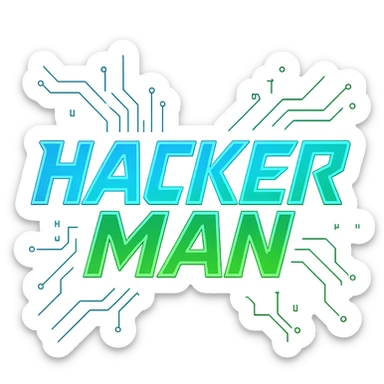 the phrase HACKER MAN as a bold, eye-catching logo or icon in a distinct, eye-catching style sticker