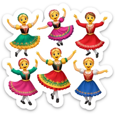 Cinematic Realistic Mazurka Dance Emoji, depicted as a lively traditional Polish folk dance scene with colorful costumes and spirited movement, rendered with dynamic textures and vibrant festive lighting that captures its rhythmic energy. sticker
