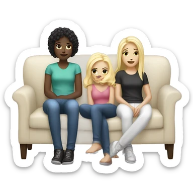 Two Girls chill on the Couch one blonde one dark haired Both white  sticker