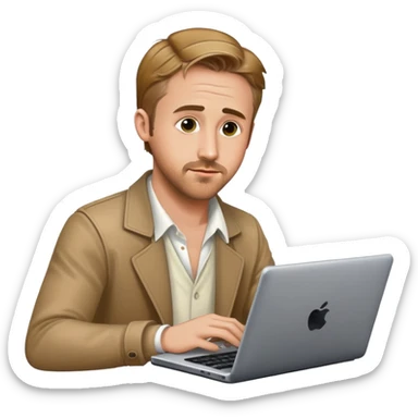 ryan gosling typing on his laptop sticker