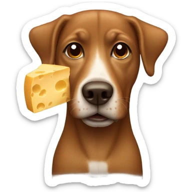 Brown Dog wearing cheese head sticker