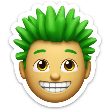Green smiling 3d emoji with Mohawk and teeth sticker