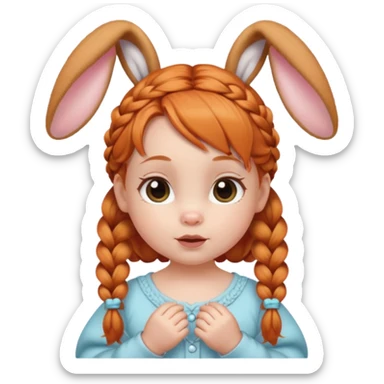 bunny ear accessory wearing baby ginger braided hair sticker