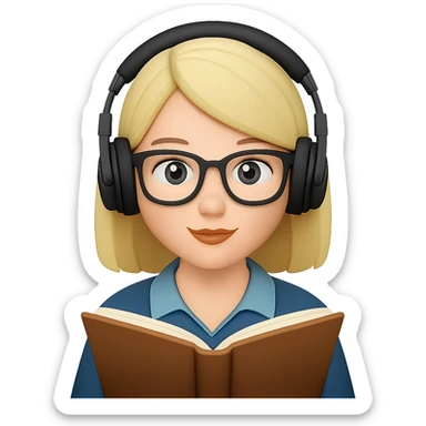 Add headphones to the person with headphones and a book emoji, keeping the background transparent. Ensure the headphones are distinct and blend naturally with the existing emoji style. sticker