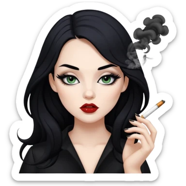 gorgeous pale girl long black hair with dark makeup smoking blowing smoke baddie winged eyeliner  sticker
