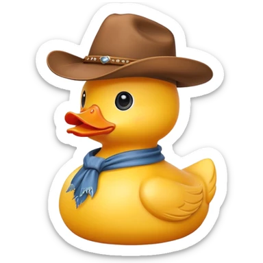 Yellow rubber duck wearing a brown cowboy hat sticker