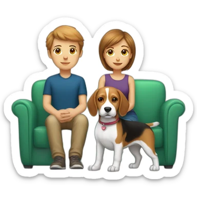 Brown hair White boy and girl and beagle Sit on couch sticker