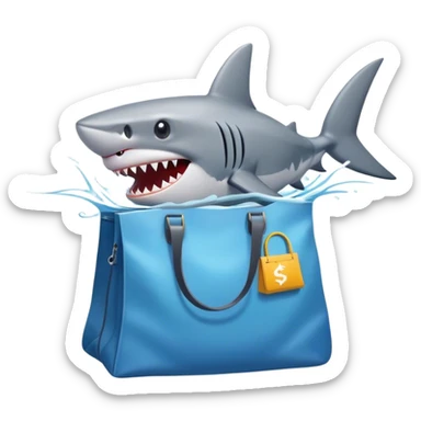 "Storm for Success" - a shark in a branded bag swims through a financial storm. sticker