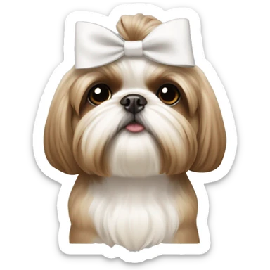 light brown and white shih tzu with bow on top of her head  sticker