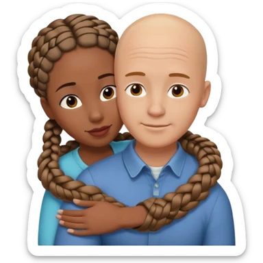 Bald white guy hugging black female friend with braids sticker