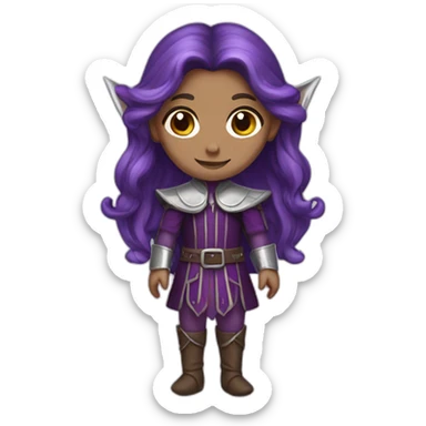 elf with brown long hair and dark purple and silver outfit  sticker