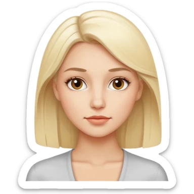 Stylized emoji portrait of a sexy long-haired white-blonde woman, confident expression, smooth skin, minimal makeup, clean background sticker
