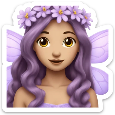 Beautiful lilac fairy streight long brown hair flowers sticker