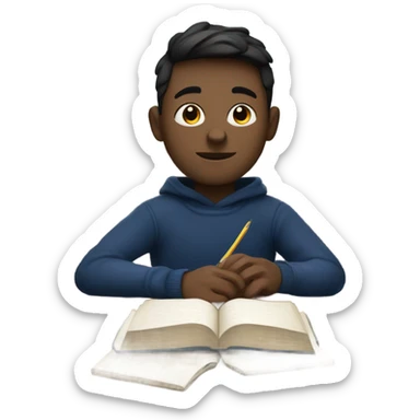 white boy in a dark blue sweater doing homework sticker