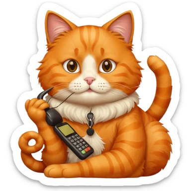 The orange cat is sitting and making a phone call. sticker