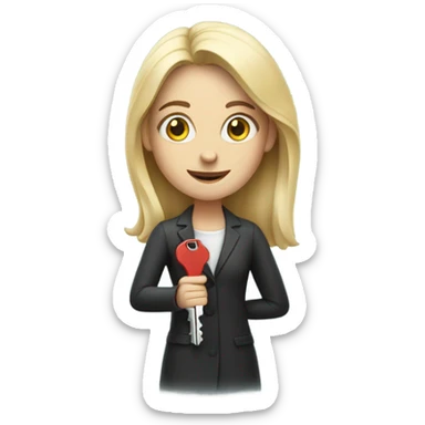 White woman holding keys to her new hou sticker