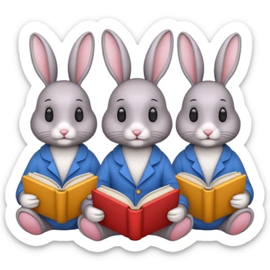 5 rabbits reading books sticker