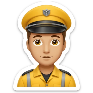 german delivery guy with yellow uniform sticker