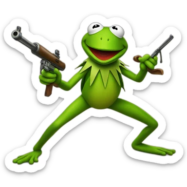 kermit the frog firing his weapon sticker