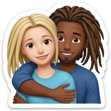 white girl hugging young black guy with dreads sticker