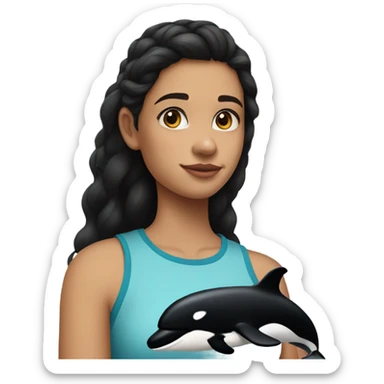 brunette teenager with orca tattoo on upper arm  sticker
