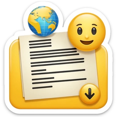 Create an emoji-style alert icon for immigration rule changes. A document with an exclamation mark, a small globe, and a refresh/update symbol. Vibrant, high-contrast, rounded emoji design sticker