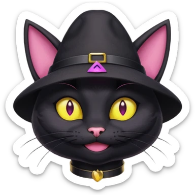 image friend from deltarune, a cat with a pink eye and a yellow eye, and black fur and pointy ears smiling sticker