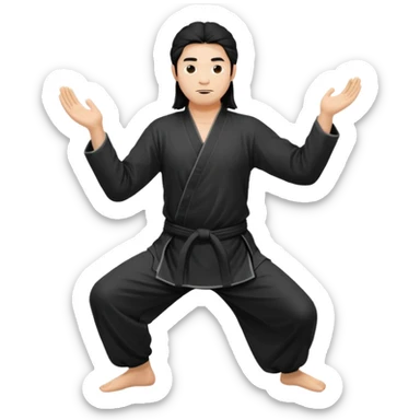 homme au cheveux long qui pratique le qi gong, en habits noirs ou blancs, en position de pratique sticker