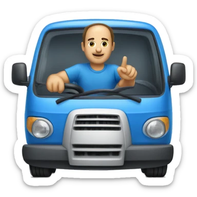 Italian man driving a blue van towing a generator sticker