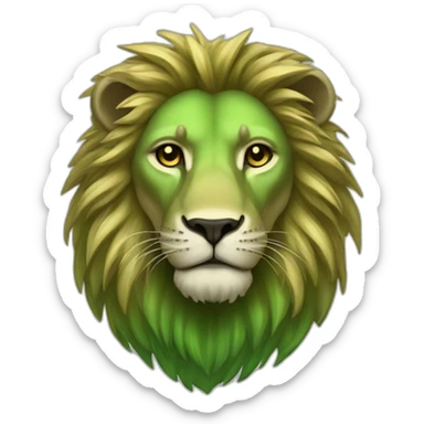  A hooded green-maned lion with a sun emblem sticker