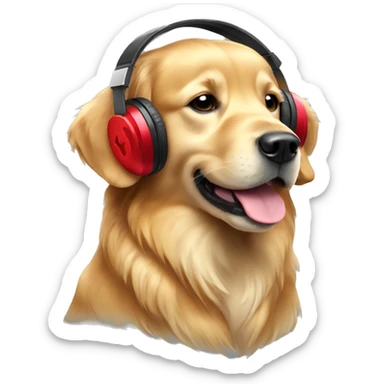 golden retriever with red headphone sticker