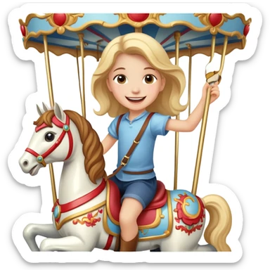 child riding a carousel horse, joyful expression sticker
