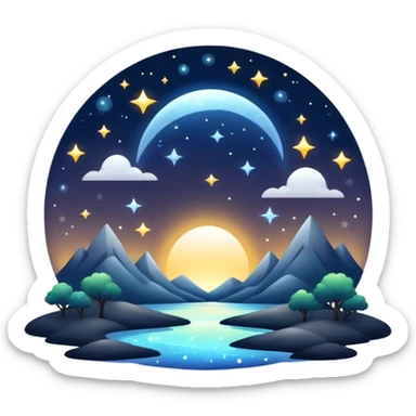 Dark dull divine celestial glistening glossy sparkly shiny glittery scenery  sticker