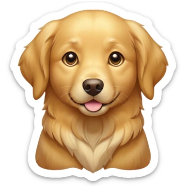 Cinematic Cute Golden Retriever Portrait Emoji, Head tilted playfully and inquisitively, showcasing a rich, glossy golden coat with a healthy sheen, round, sparkling brown eyes filled with curiosity, Simplified yet irresistibly adorable features, highly detailed, glowing with a warm, friendly glow, high shine, affectionate and lively, stylized with a touch of whimsy, bright and endearing, soft glowing outline, capturing the essence of a mischievous yet loving companion, so playful it feels like it could leap out of the screen and into your arms! sticker