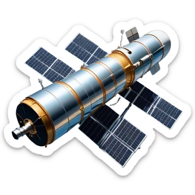  Cinematic Realistic Hubble Space Telescope – A majestic, ultra-detailed rendering of the Hubble Telescope floating above Earth. Its reflective metallic surface and vast solar panels stretch into the darkness, while the lens is pointed outward, capturing the mysteries of the cosmos. sticker