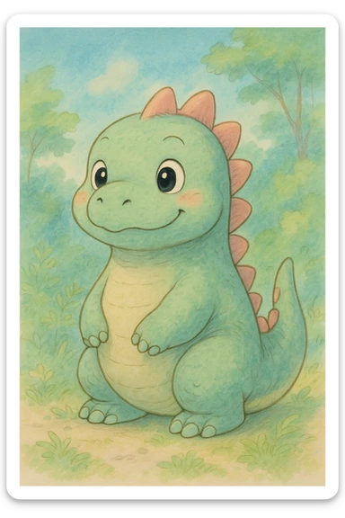 funny dinosaur, ghibli style sticker