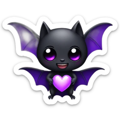 black bat with white eyes holding purple heart sticker